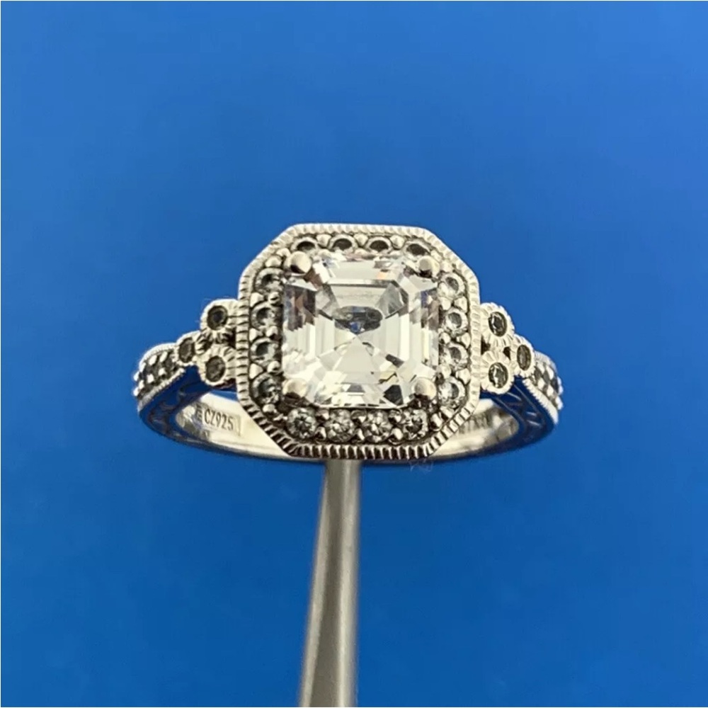 Sterling Silver 925 Asscher
Cut Solitaire Cubic Zirconia
Engagement Ring